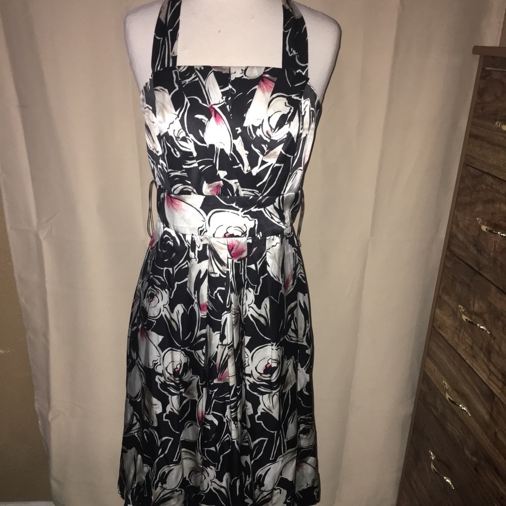 White House Black Market Floral Halter‎ Silk Dress